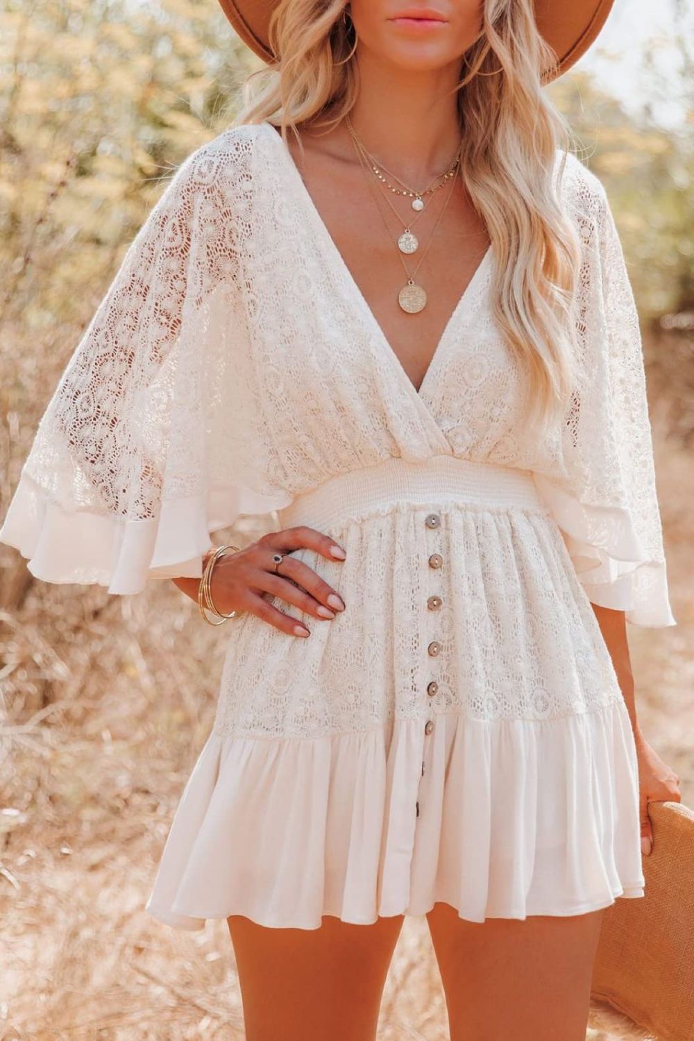 Lace Cutout Half Sleeve Dress