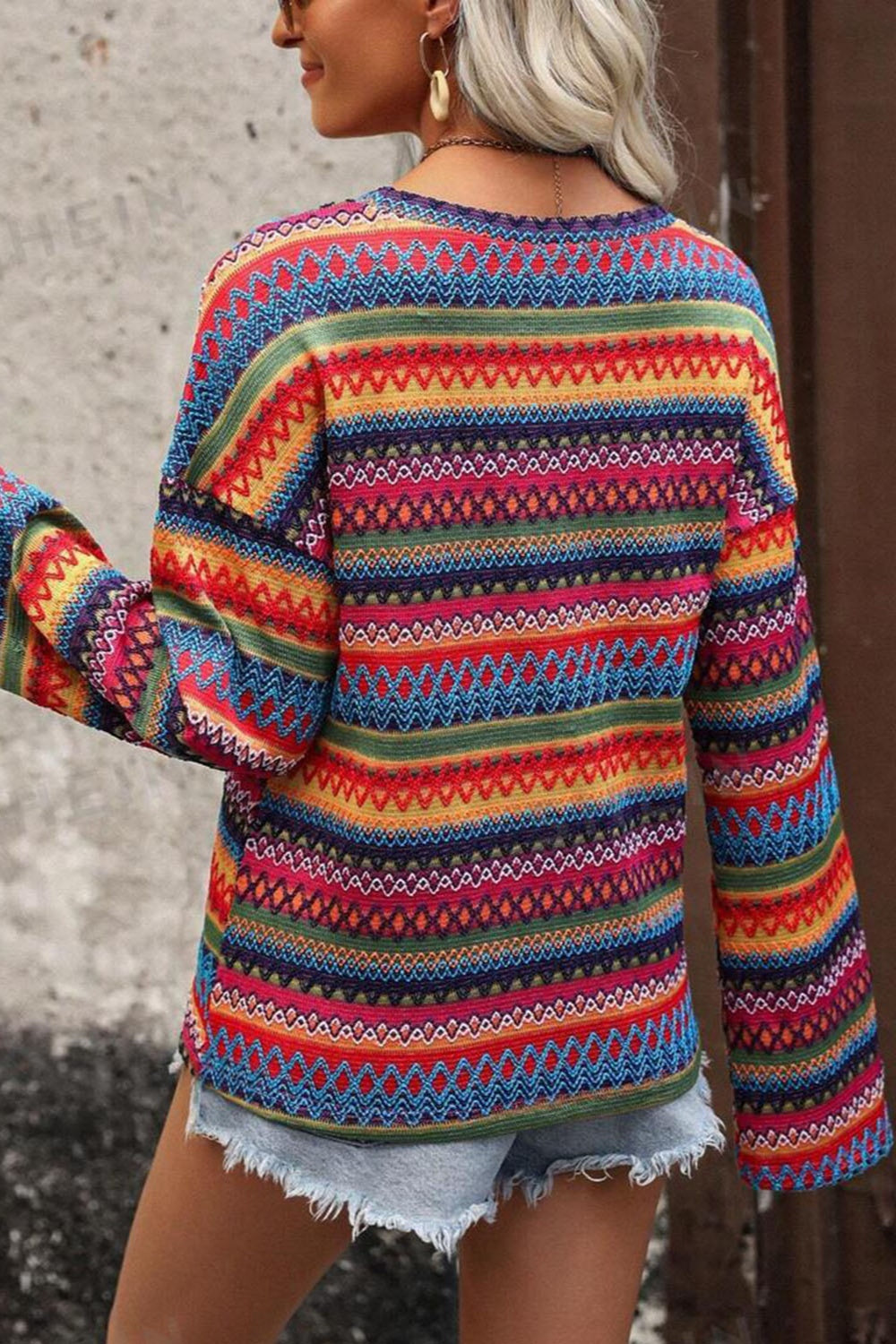 Round Neck Long Sleeve Multi- Color Top